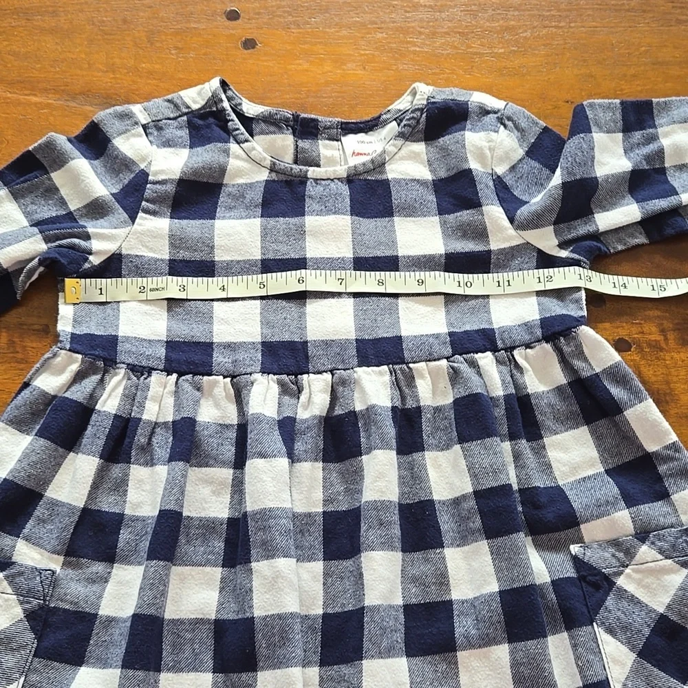 Hanna Andersson Navy Blue And White Gingham Flannel Dress Size 4T